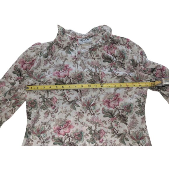Vintage Teddi of California Floral Blouse | Ruffle Collar Long Sleeve Top *SZ12 - Picture 5 of 11